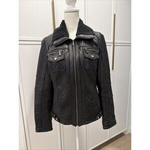 Michael Kors 100% Leather Sherling Trim Aviator Jacket M Utility Bomber City